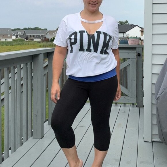 Victoria's Secret PINK | White Logo Cut Out Campus Crew Tee | Size Medium - Picture 3 of 12